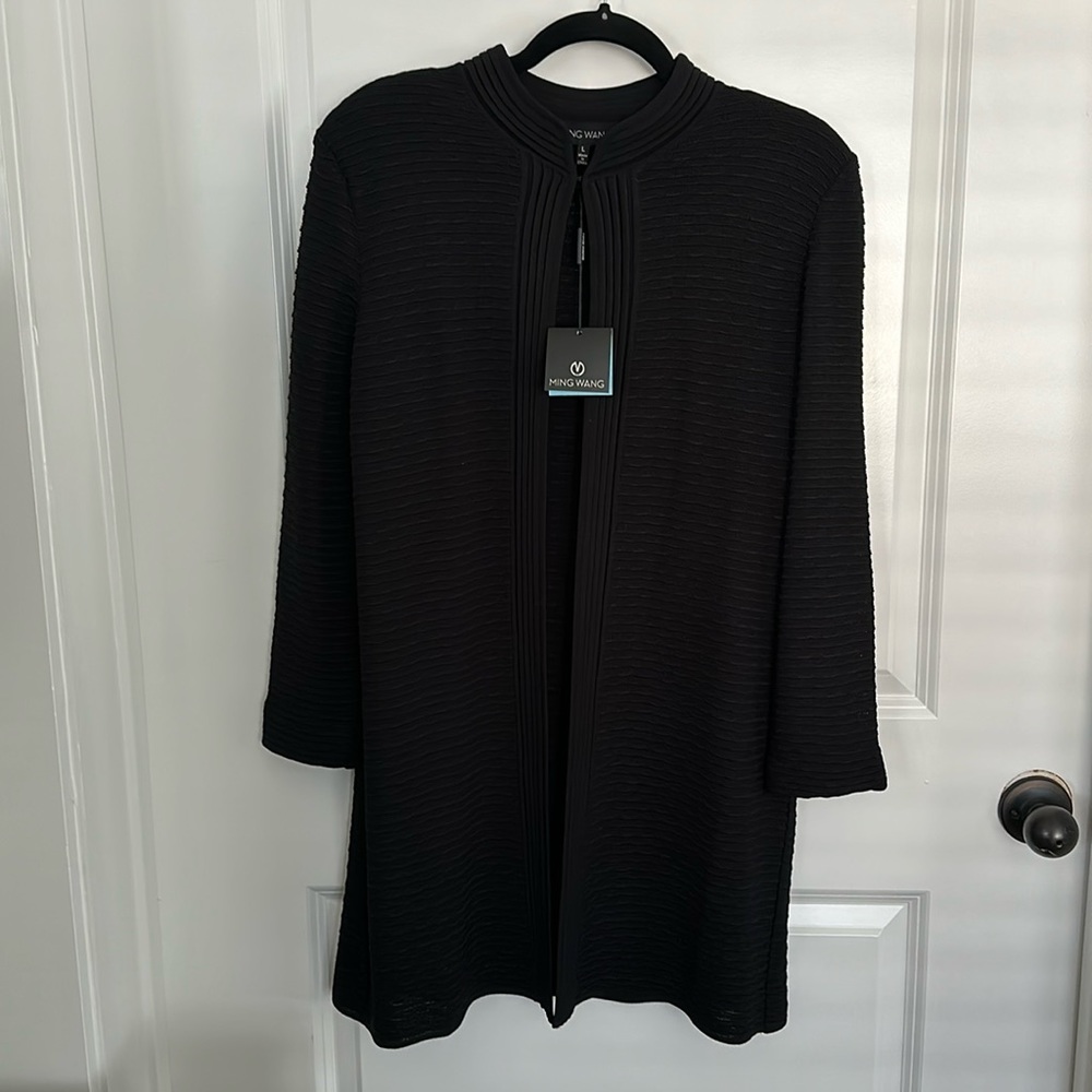 MING WANG | Ottoman Trim Textured Knit Jacket